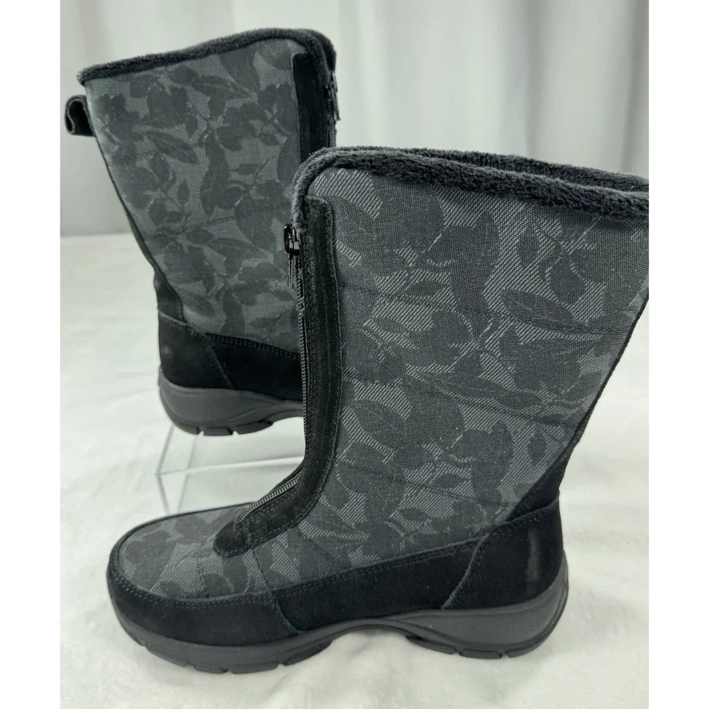 Lands End Thermolite Black Suede & Canvas Fleece Lined Boots‎ Womens Size 6.5